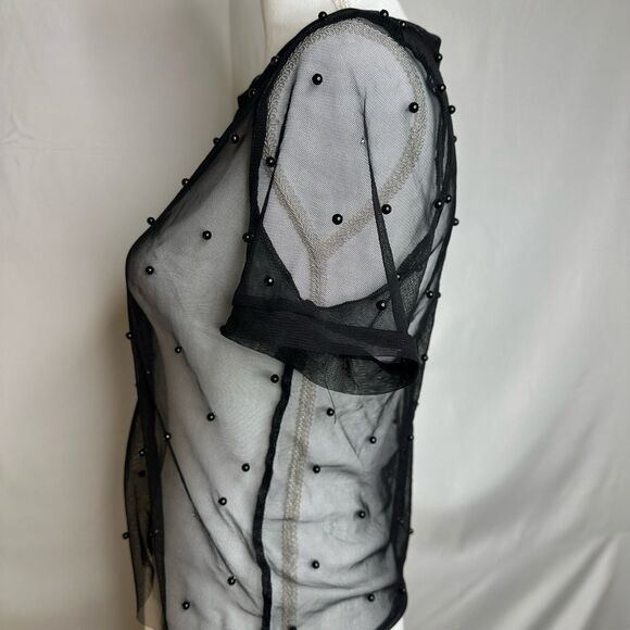 Zara Sheer Mesh Top with Black Pearls size Small - Picture 3 of 8